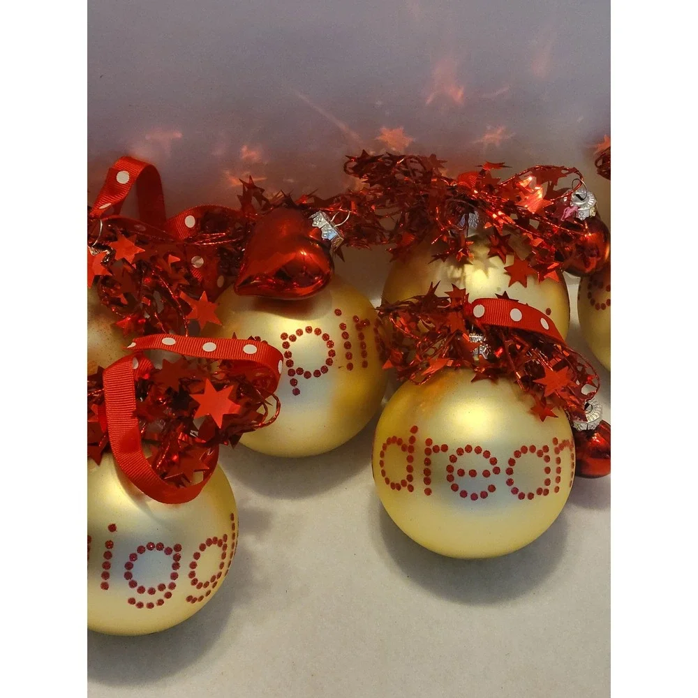 VTG Quacker Factory Sparkle Shine Christmas Ornaments Baker's Dozen Gold Red Set